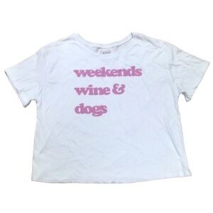 Cold Crush Pink Graphic Letters Weekends Wine & Dogs White Tee Shirt 2X NWT